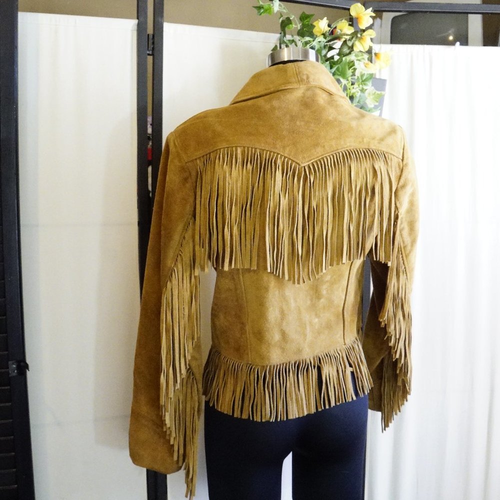 Vtg SCHOTT Western Fringed Tobacco Suede Crop Jack